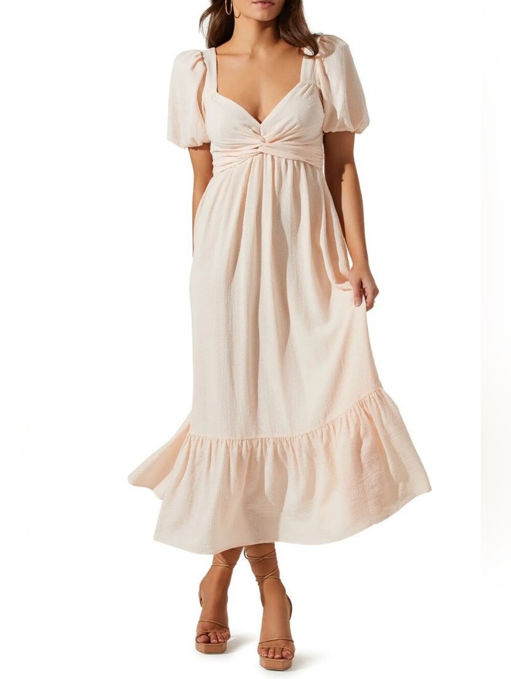 ASTR the Label Tie Back Puff Sleeve Midi Dress